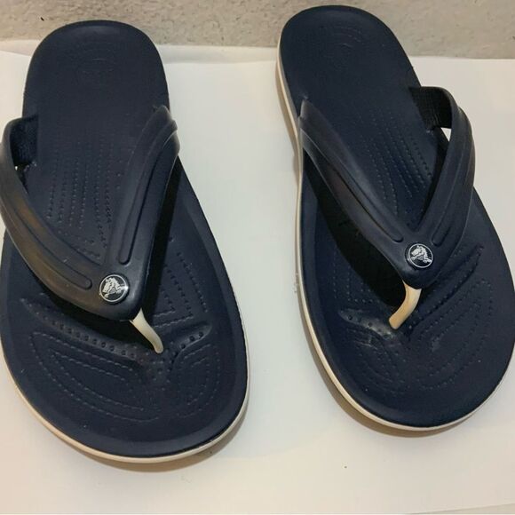 Crocs Crocband Thong Flip Flops Mens 12 Navy Blue Slip On Sandals - Picture 3 of 12